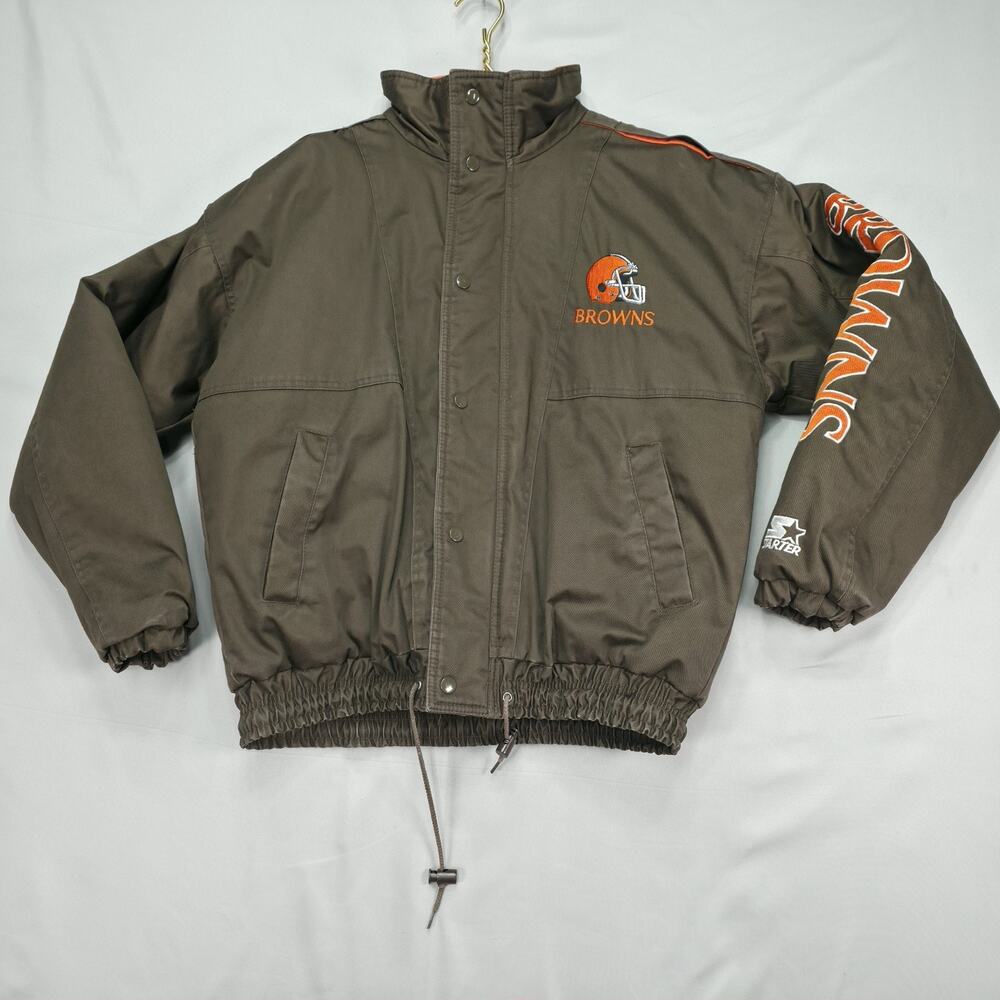 Vintage Starter Cleveland Browns NFL Jacket Mens M Brown Spellout Football